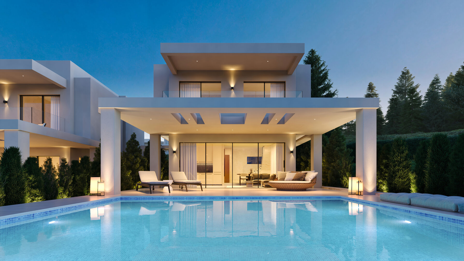 Paliouri Villas with private pool at dusk